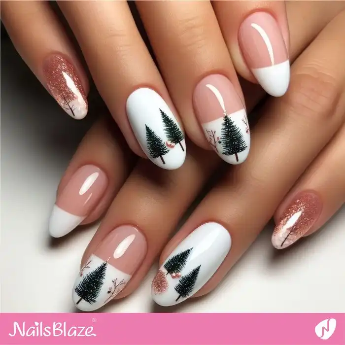 Glossy French Christmas Tree Nails | Christmas | Winter - NB1245